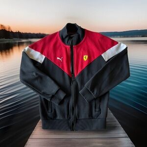 Puma Scuderia Ferrari Emblem Full Zip Track Jacket Black Red Boys 9/10Y